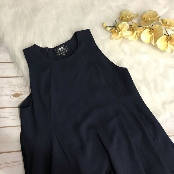 🦩 Wesc Navy Blue Sleeveless A-Line Dress‎ Medium knee length - Picture 13 of 16